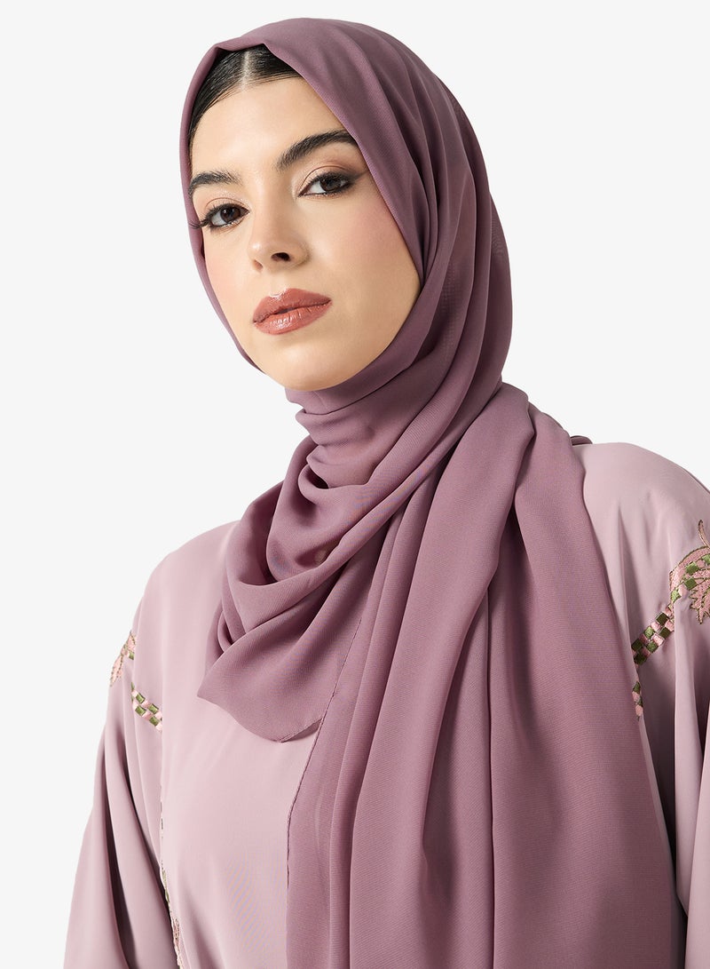 hayas closet Embroidered Open Abaya With Sheila - Image 4